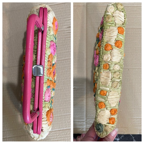 Ann Taylor Floral Straw Mini Bag Clutch Lined With Clasp - Picture 4 of 7